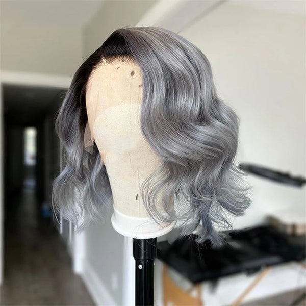 Grey Short Bob 13x4 Lace Frontal Wig Body Wave Human Hair - pegasuswholesale