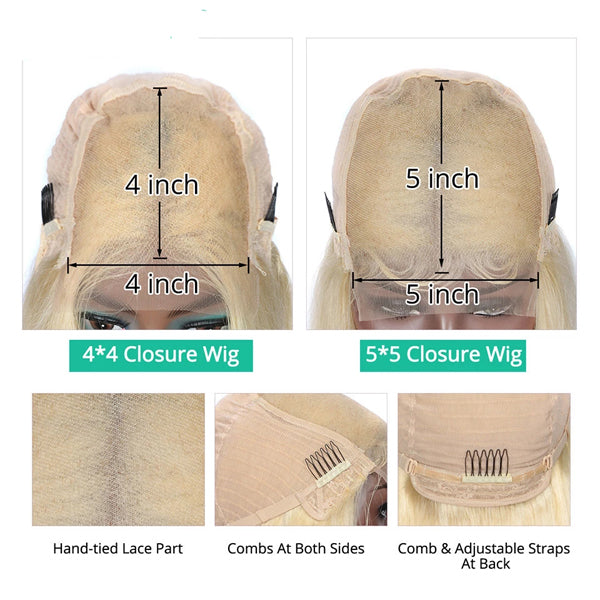 613 Blonde 4x4 5x5 6x6 Closure Wig Transparent Lace Body Wave Human Hair - pegasuswholesale
