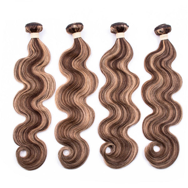 4-27 Ombre Brown Body Wave 3/4 Bundles With Closure Frontal Human Hair 【PWHBW02】 - pegasuswholesale