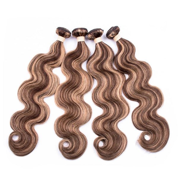 4-27 Ombre Brown Body Wave 3/4 Bundles With Closure Frontal Human Hair 【PWHBW02】 - pegasuswholesale