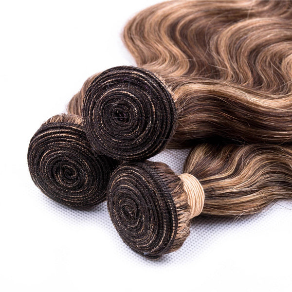 4-27 Ombre Brown Body Wave 3/4 Bundles With Closure Frontal Human Hair 【PWHBW02】 - pegasuswholesale
