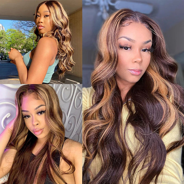 4-27 Ombre Brown Body Wave 3/4 Bundles With Closure Frontal Human Hair 【PWHBW02】 - pegasuswholesale