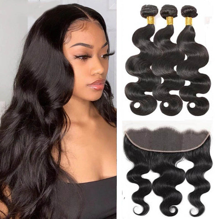 Transparent Lace 13x4 Frontal with 3 Bundles Body Wave Malaysian - pegasuswholesale