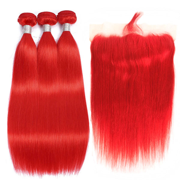 Red hair 4x4 5x5 13x4" frontal closure with bundles straight transparent lace hot selling - pegasuswholesale