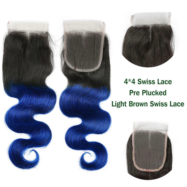 Blue 3 Bundles With Closure Frontal Body Wave Remy Human Hair