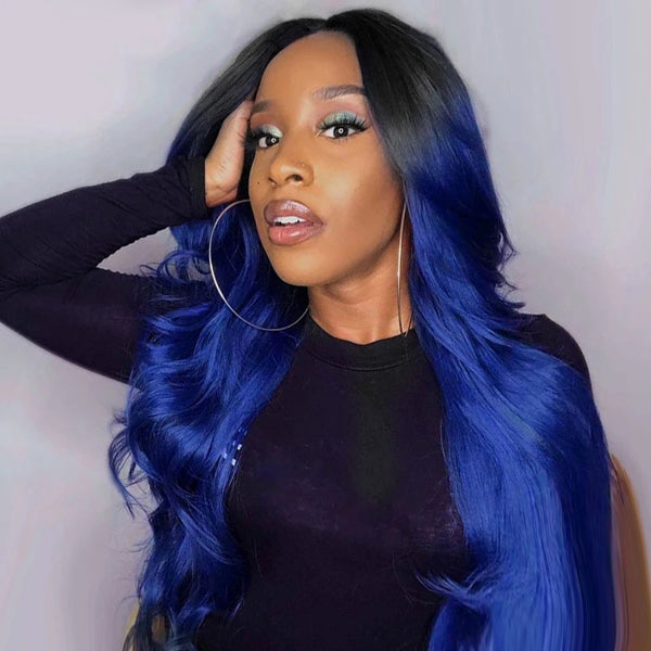 Blue 3 Bundles With Closure Frontal Body Wave Remy Human Hair