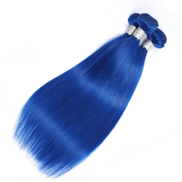 Blue 3 Bundles With Closure Frontal Straight Remy Human Hair