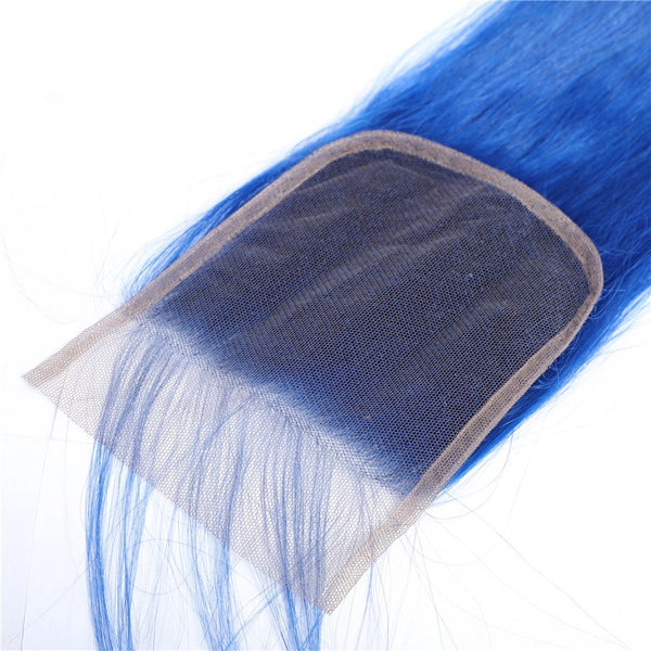 Blue 3 Bundles With Closure Frontal Straight Remy Human Hair