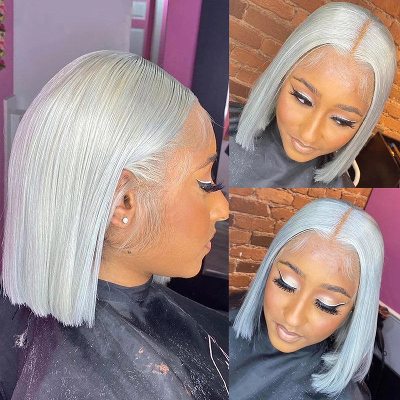Grey Short Bob Lace Front Wig, 180% Density 【PEG012】 - pegasuswholesale