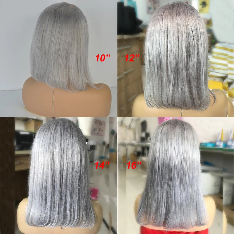 Grey Short Bob Lace Front Wig, 180% Density 【PEG012】 - pegasuswholesale