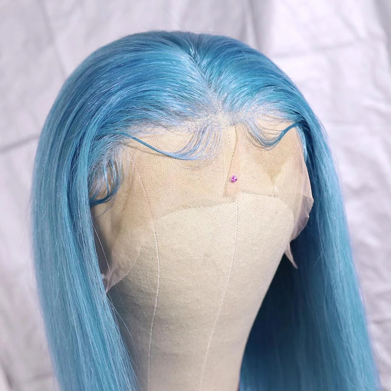 Bob Light Water Blue Lace Front Wig Human Hair Straight - pegasuswholesale