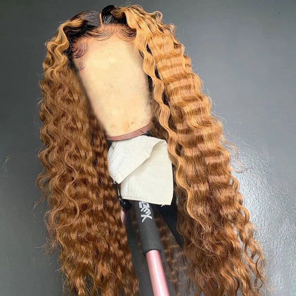 #27 Color Lace Frontal Closure Wig Deep Wave (Pure color/1B root) 150% Density