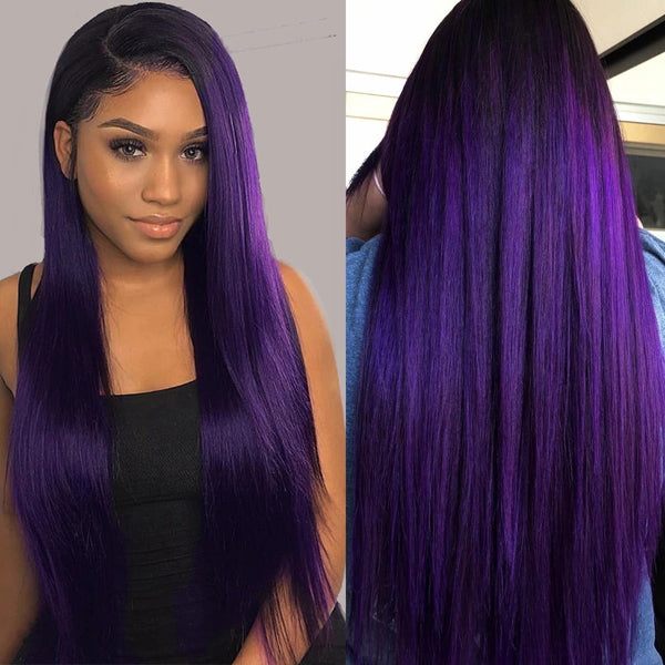 Dark Purple 1B Root Straight 4x4 13x4 Lace Front Closure Human Hair Wigs Short Bob long frontal wig