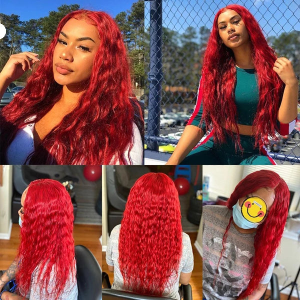 Water Wave Bundles With Closure Frontal 99J Red Color Human Hair - pegasuswholesale