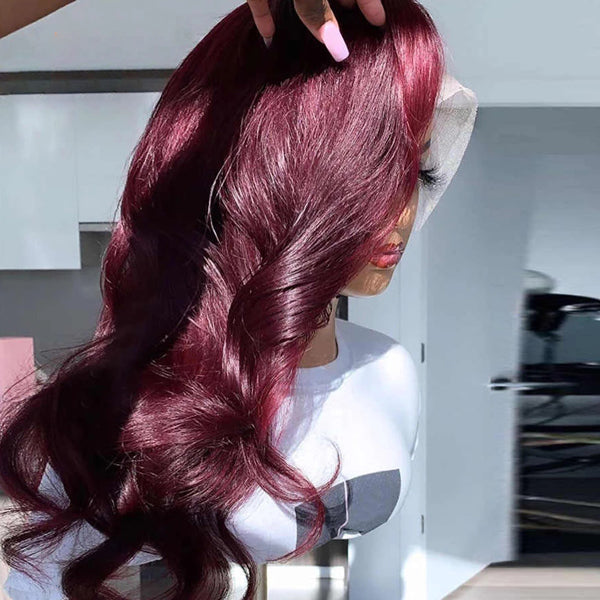 99J Colored Body Wave Lace Front Wigs Brazilian Human Hair 150% Density