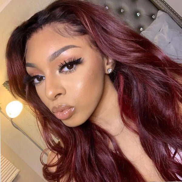 99J Colored Body Wave Lace Front Wigs Brazilian Human Hair 150% Density