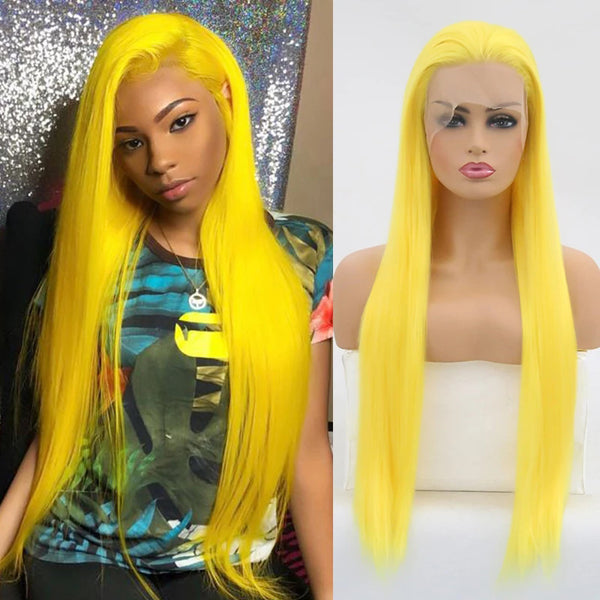 Yellow Colored Straight Human Hair Wigs 13x4 Transparent Lace