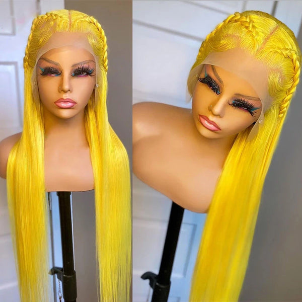 Yellow Colored Straight Human Hair Wigs 13x4 Transparent Lace