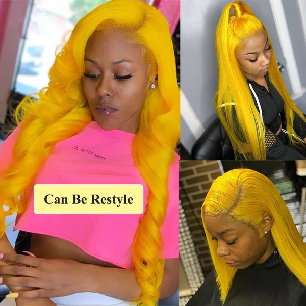 Yellow Colored Body Wave Human Hair Wigs 13x4 Transparent Lace - pegasuswholesale