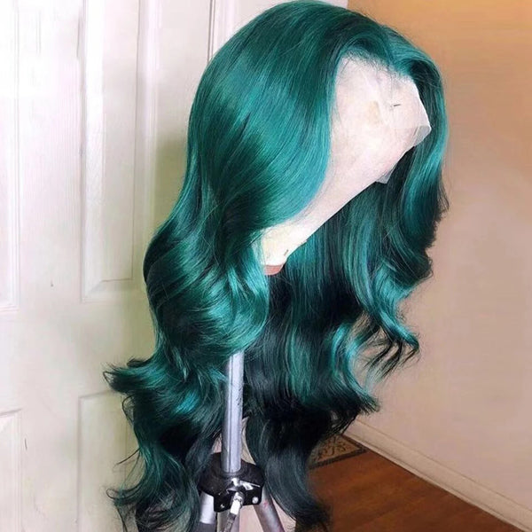 Dark Green Colored Lace Frontal Closure Wig Body Wave Human Hair - pegasuswholesale