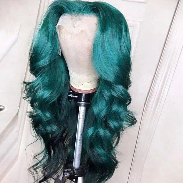 Dark Green Colored Lace Frontal Closure Wig Body Wave Human Hair - pegasuswholesale