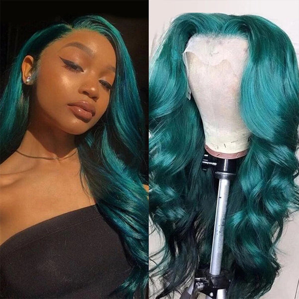 Dark Green Colored Lace Frontal Closure Wig Body Wave Human Hair - pegasuswholesale