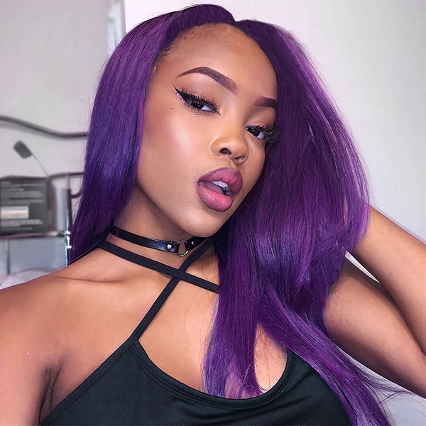 Straight Human Hair 3 Bundles With Closure 1B Purple - pegasuswholesale