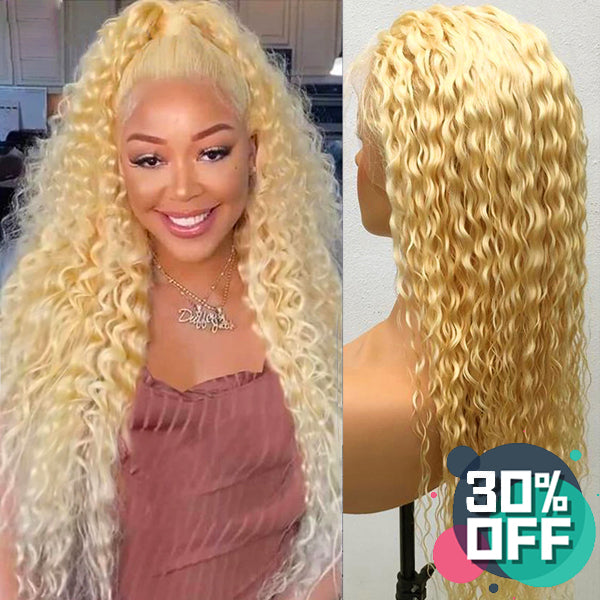 613 Blonde 13x4 Lace Frontal Wig Transparent Lace Curly Human Hair - pegasuswholesale