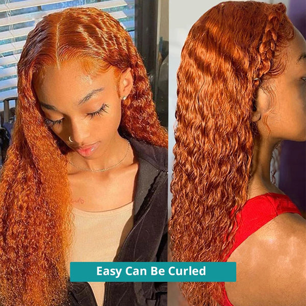 Orange Ginger Color Lace Frontal Closure Wig Curly Human Hair