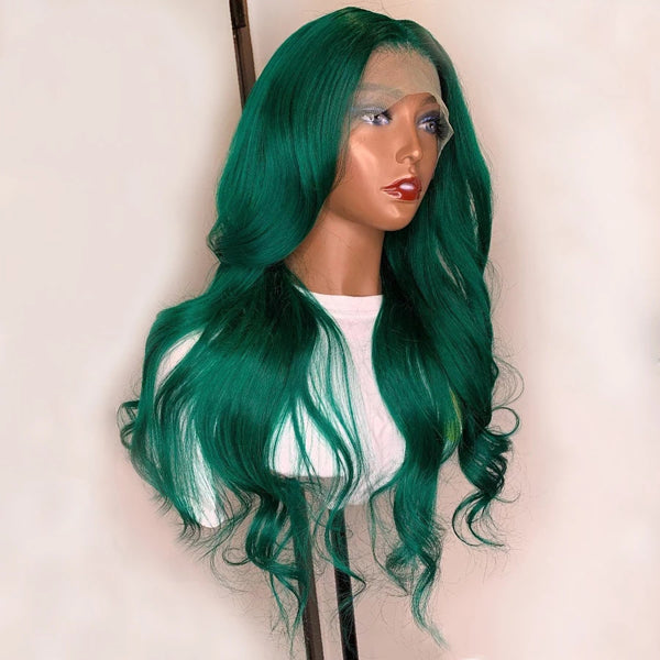 Green Colored Lace Frontal Closure Wig Body Wave Human Hair