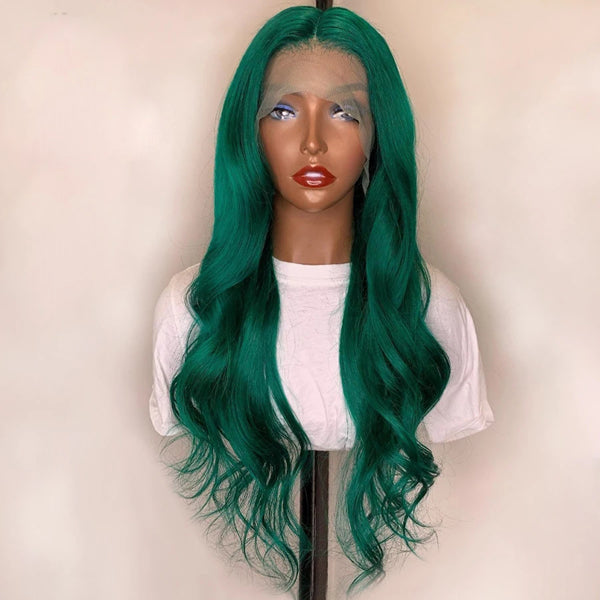 Green Colored Lace Frontal Closure Wig Body Wave Human Hair