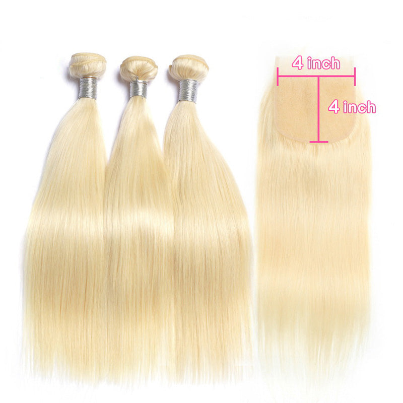 613 Blonde Bundles With 4x4 Closure Straight Peruvian Hair - pegasuswholesale