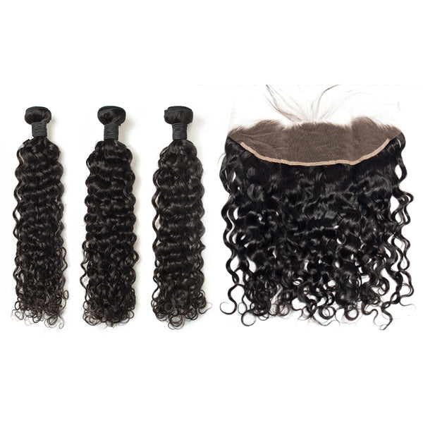 HD Swiss Lace 13x4 Frontal Water Wave With 3/4 Bundles Brazilian Human Hair 【PWH2236】 - pegasuswholesale
