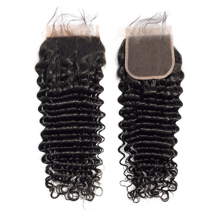 Deep Wave 3 Bundles With 4x4 Lace Closure Brazilian Human Hair - pegasuswholesale