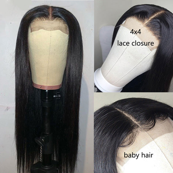 4X4" Lace Closure Wigs Straight Human Hair 150% 180% Density - pegasuswholesale