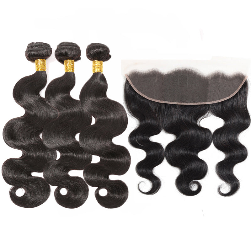 Transparent Lace 13x4 Frontal with 3 Bundles Body Wave Malaysian - pegasuswholesale