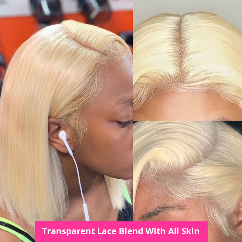 #613 Blonde Short Bob Lace Front Wig, 180% Density 【PEG016】 - pegasuswholesale