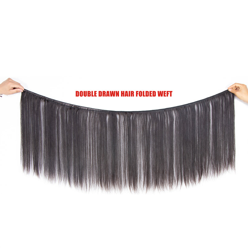 Double Drawn Human Hair Bundles Natural Color Straight Short Brazilian Hair Weave Extension Long Remy for Black Women