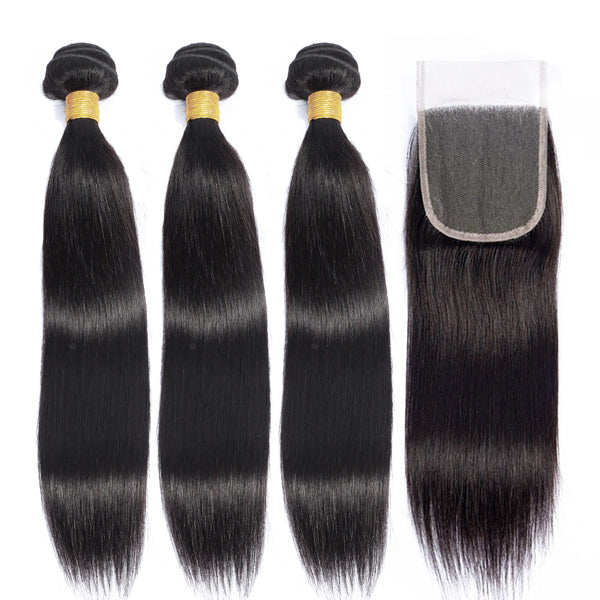 100% Human Hair Bundles With HD Swiss Lace Closure Brazilian Hair Weave 3 Bundles Straight 【PWH2230】 - pegasuswholesale