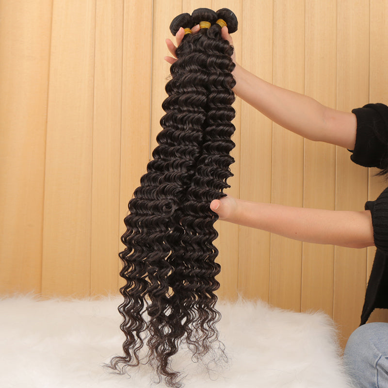 Deep Wave Bundles With 13x4 Frontal Transparent Lace - pegasuswholesale