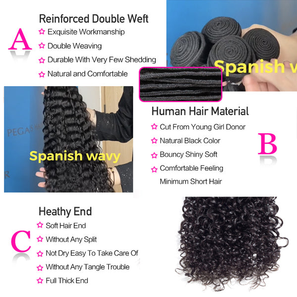 Spanish Wavy Bundles With 13x4 13x6" Frontal Brazilian Hair - pegasuswholesale