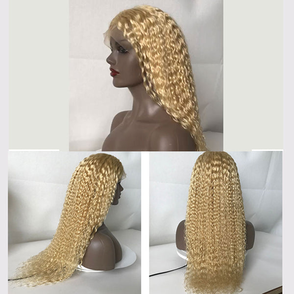 613 Blonde 13x4 Lace Frontal Wig Transparent Lace Curly Human Hair - pegasuswholesale