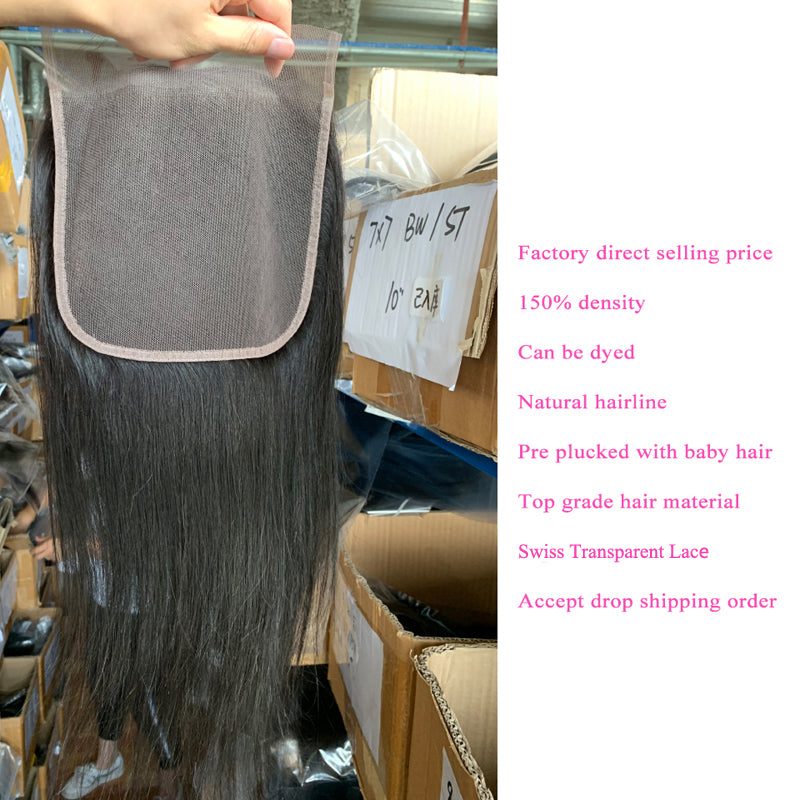 7x7 Transparent Lace Closure With 3 Bundles 8A Straight Hair Weave - pegasuswholesale
