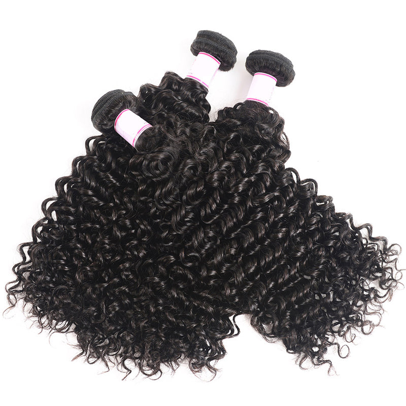 3 Bundles With Closure 4*4 Closure Curly Malaysian Human Hair - pegasuswholesale