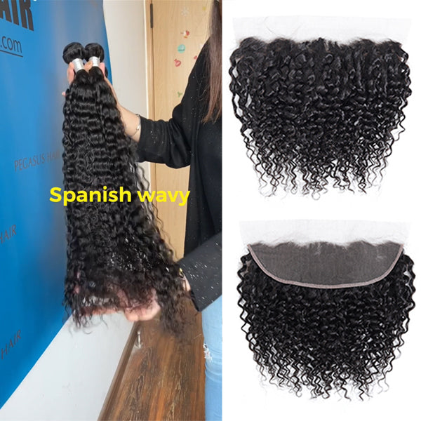 Spanish Wavy Bundles With 13x4 13x6" Frontal Brazilian Hair - pegasuswholesale