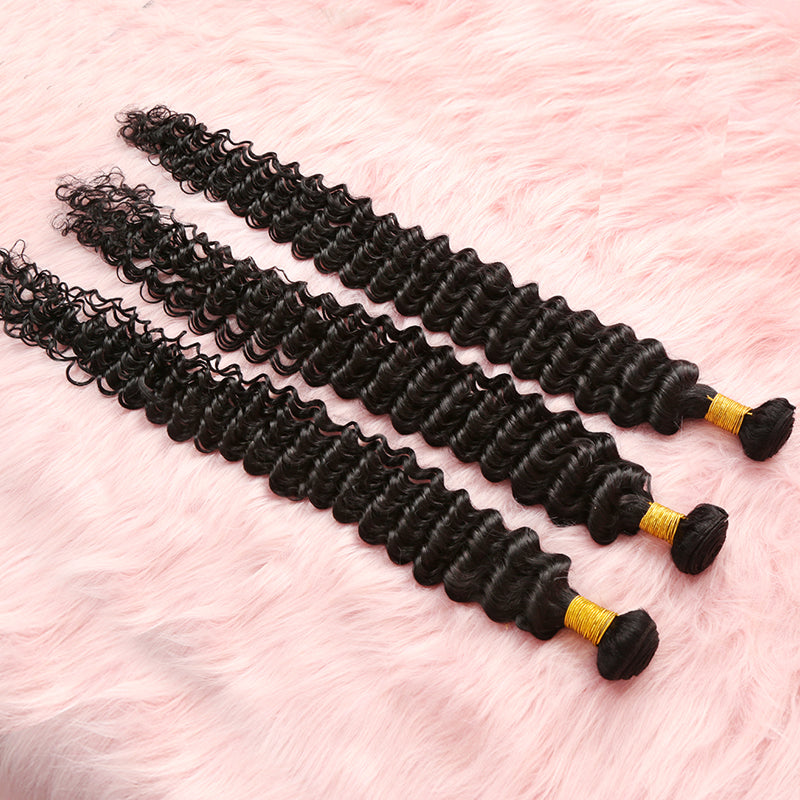 Deep Wave Bundles With 13x4 Frontal Transparent Lace - pegasuswholesale