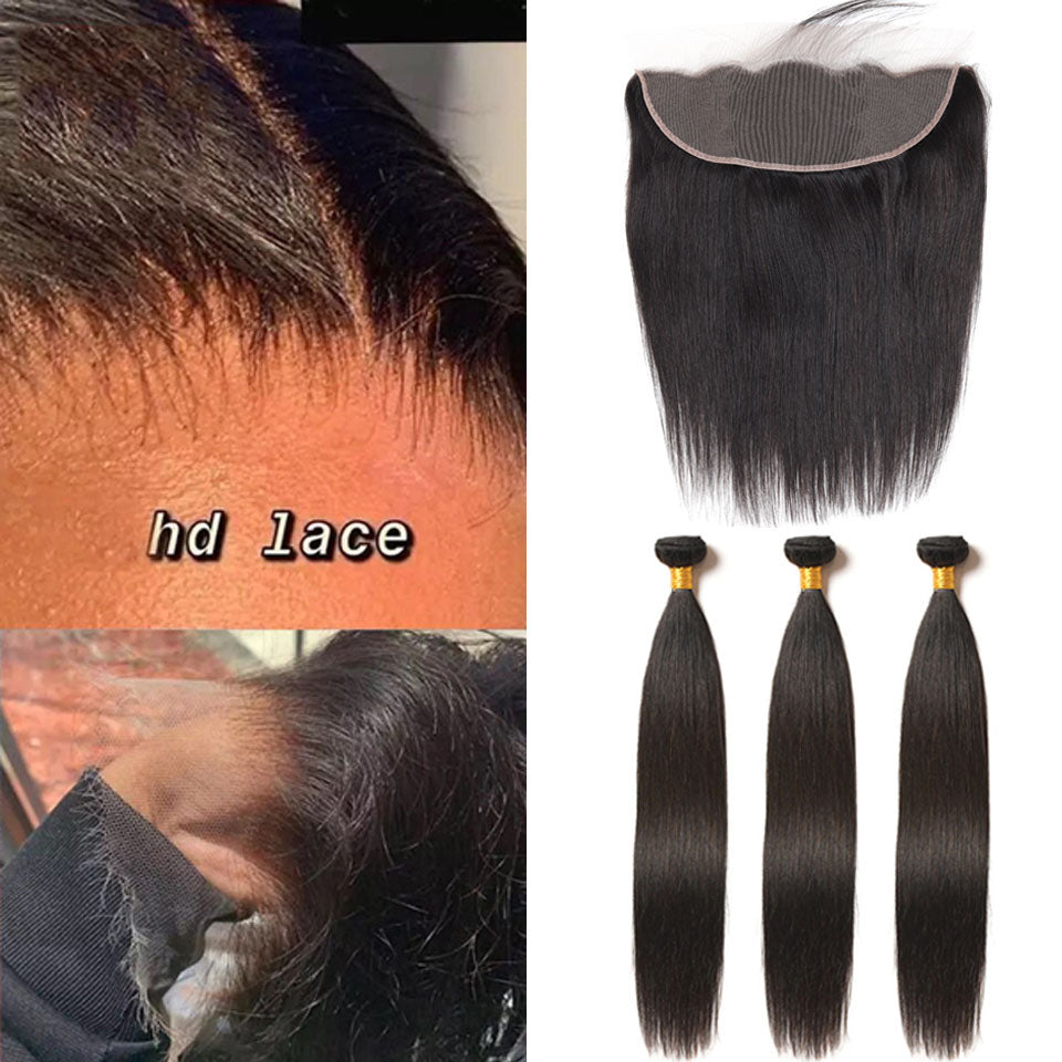 Hd Swiss Lace Frontal 13x4 Ear To Ear With Bundles Straight Human Hair 【PWH2238】 - pegasuswholesale