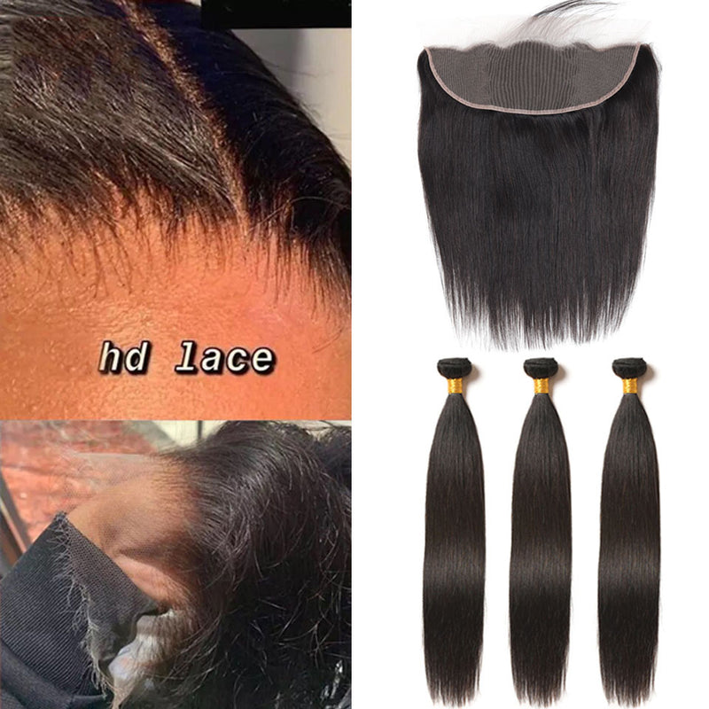 Hd Swiss Lace Frontal 13x4 Ear To Ear With Bundles Straight Human Hair 【PWH2238】 - pegasuswholesale