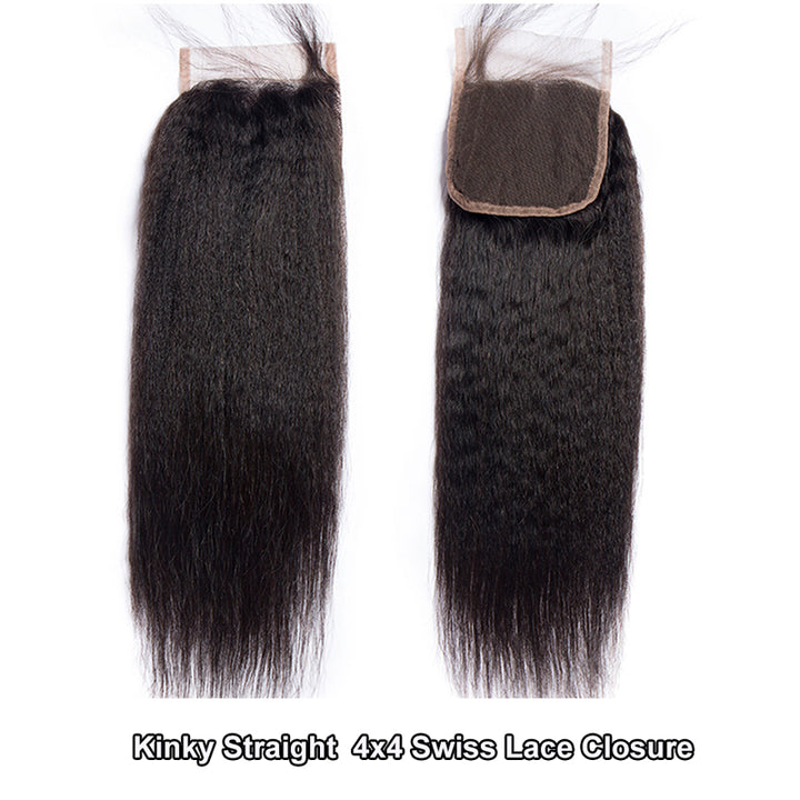 Kinky Straight Hair 3 Bundles With 4*4 Closure Peruvian - pegasuswholesale