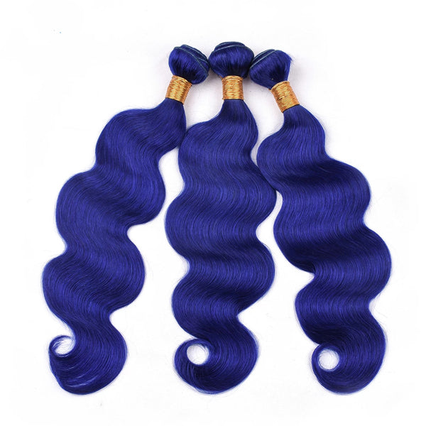 Blue 3 Bundles With Closure Frontal Body Wave Remy Human Hair